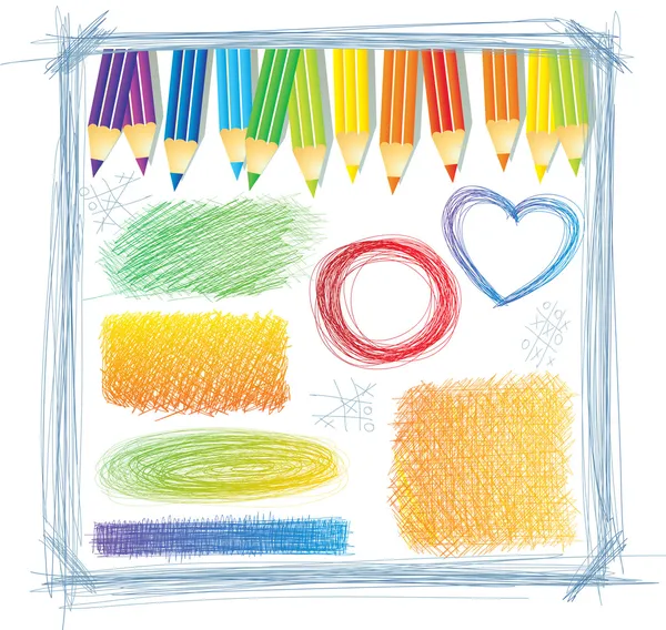 Crayons de couleur avec dessins — Image vectorielle