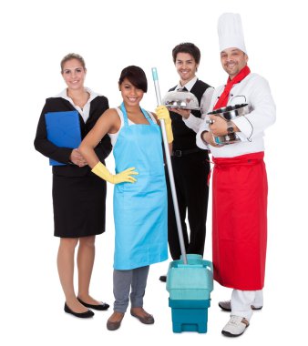 Diverse group of smiling workers clipart