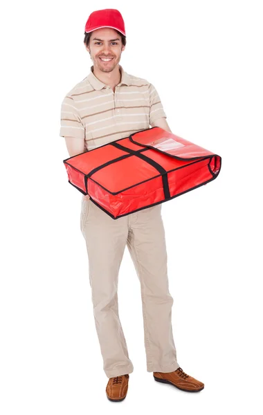 Rozwoziciel pizzy z torba termiczna — Zdjęcie stockowe