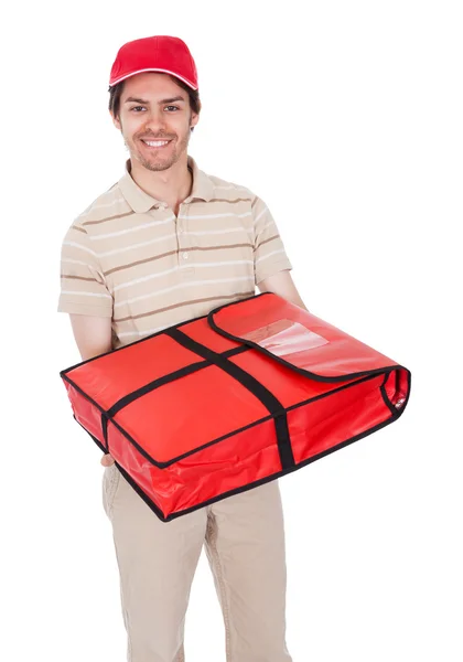 Pizza teslimi çocuk termal bir çanta — Stok fotoğraf