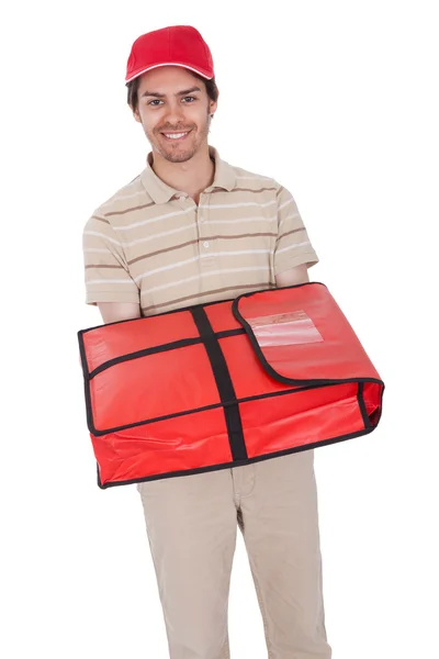Pizza delivery boy with thermal bag — Stock Photo, Image