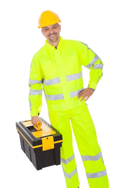 Retrato del trabajador con chaqueta de seguridad — Foto de Stock