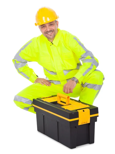 Porträtt av arbetstagaren bär säkerhet jacka — Stockfoto
