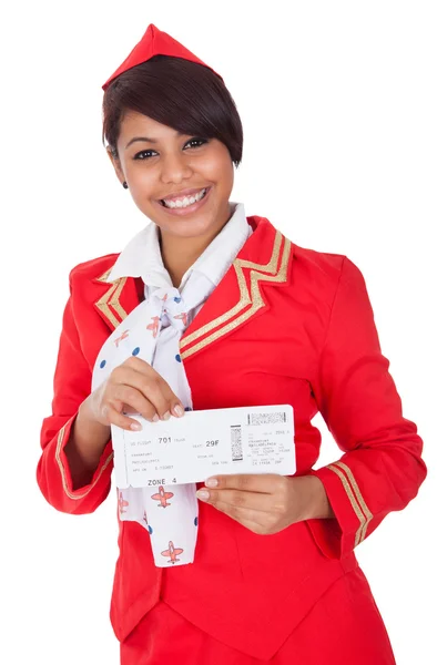 Portret van jonge mooie stewardess — Stockfoto
