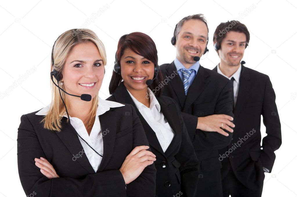 Confident business team with headsets