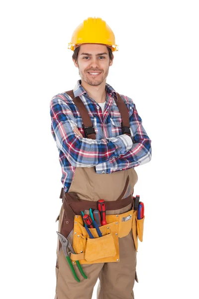 Уверенный работник, пристегнутый ремнем безопасности — стоковое фото