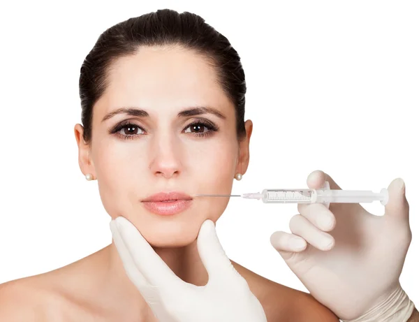 Beautician doing face injection to woman — Stock Photo, Image