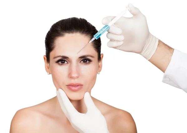 Beautician doing face injection to woman — Stock Photo, Image