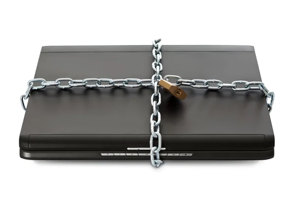 Ordinateur portable avec chaînes et serrure — Photo