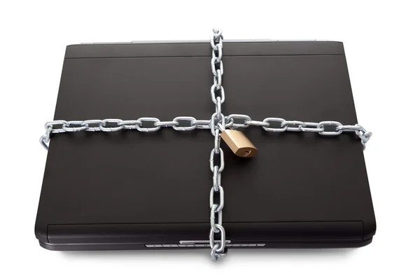 Laptop con catene e serratura — Foto Stock