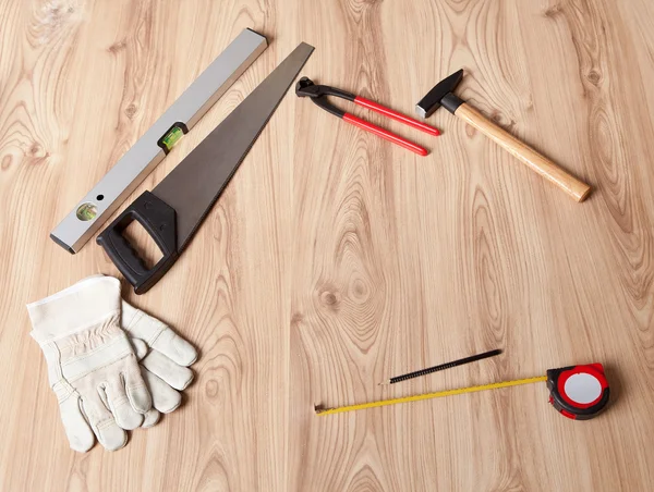 Carpenter tools and building plan — Stock Photo, Image