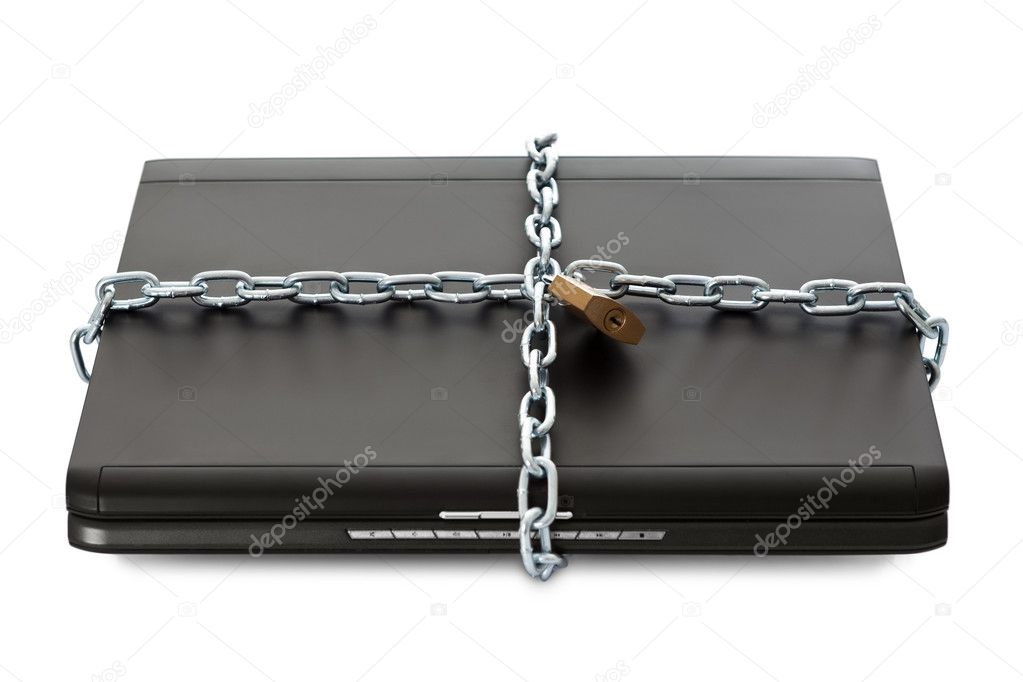 Laptop with chains and lock