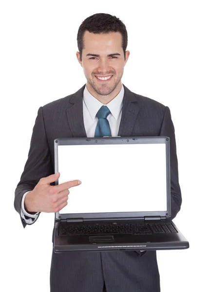 Portret sukcesy biznesmen z laptopa — Zdjęcie stockowe