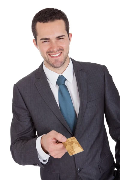 Framgångsrik affärsman anläggning kreditkort — Stockfoto