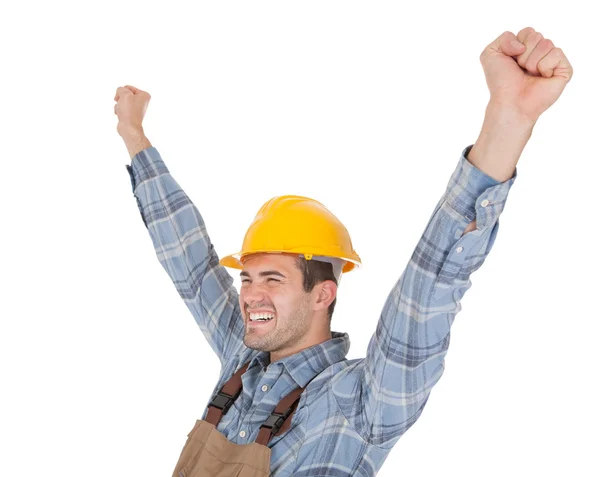 Podekscytowany robotnik twardy kapeluszu — Zdjęcie stockowe