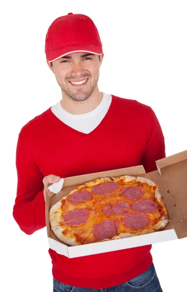 Portrait de livreur de pizza avec sac thermique — Photo