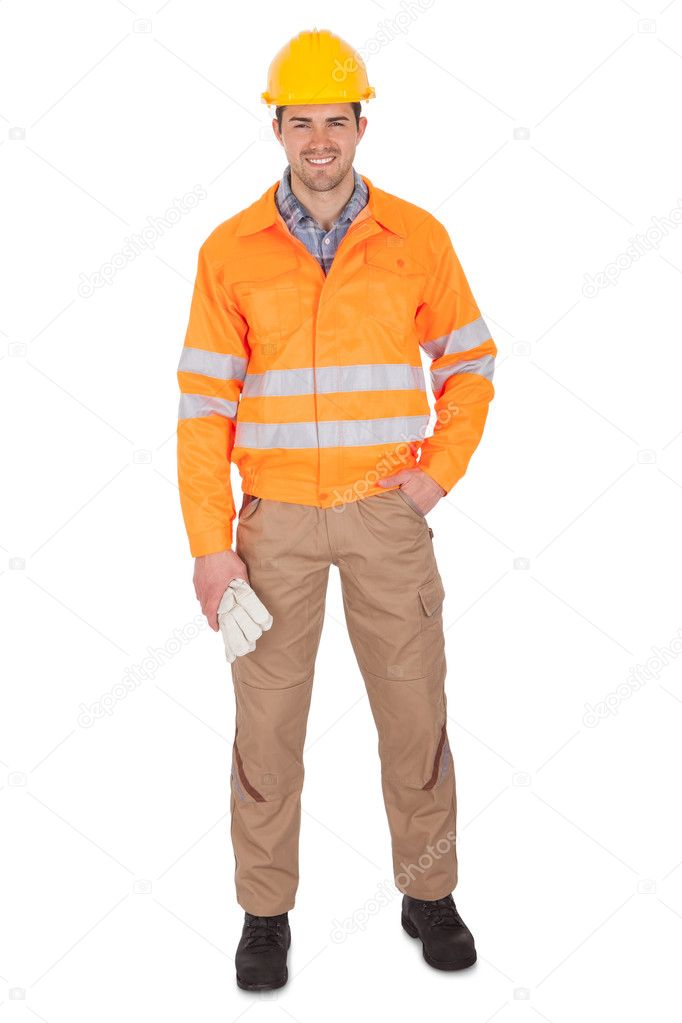 Portrait of worker wearing safety jacket
