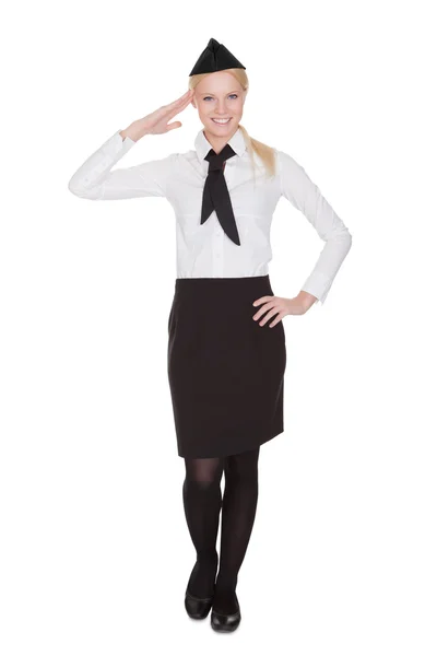Gyönyörű fiatal stewardess portréja — Stock Fotó