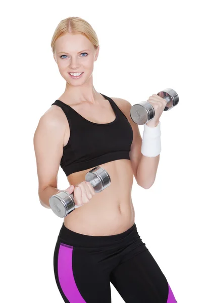 Fitness nő csinálás mér képzés — Stock Fotó