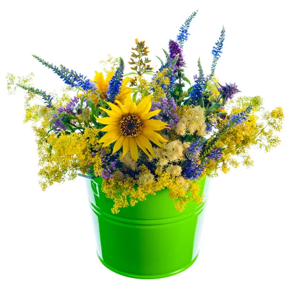 Bucket with wildflowers — Stock Photo, Image