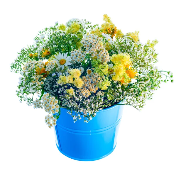 Bucket with wildflowers — Stock Photo, Image