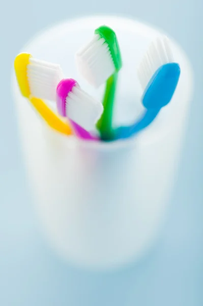 Зубные щетки в держателе — стоковое фото
