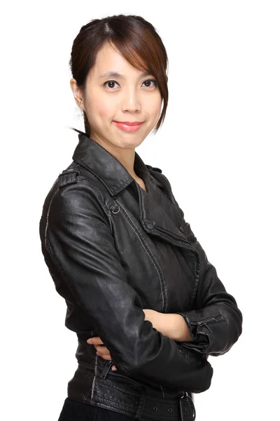 Молода азіатська жінка на білому тлі — стокове фото