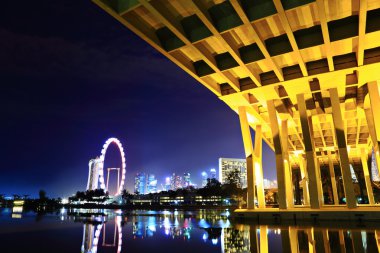 Singapur şehir ve gece köprü