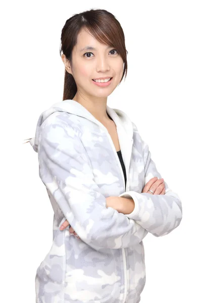 Jonge Aziatische vrouw op witte achtergrond — Stockfoto