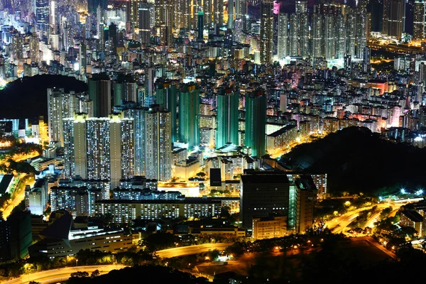 Centrum w hong Kongu widok z wysokiego w nocy — Zdjęcie stockowe