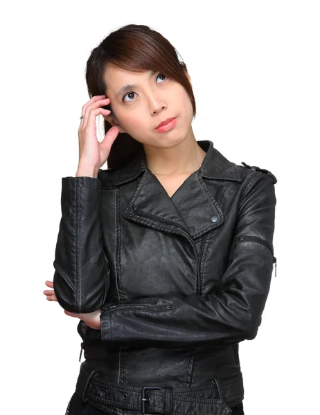 Riflessivo giovane asiatico donna — Foto Stock