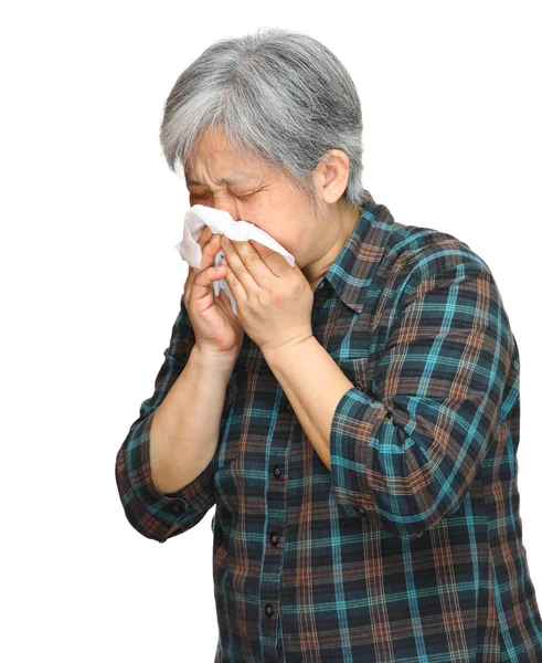 Estornudos maduro asiático mujer —  Fotos de Stock