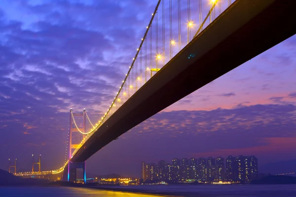 Tsing ma bridge nocą — Zdjęcie stockowe