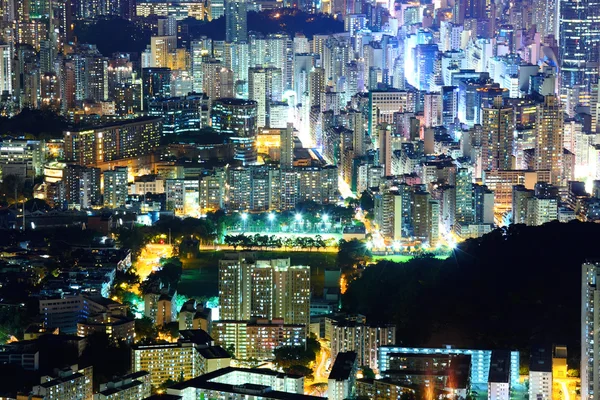 Centro da cidade em Hong Kong vista de alta à noite — Fotografia de Stock