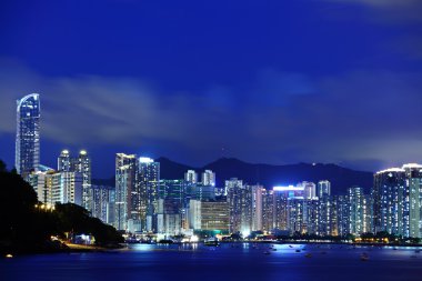 Tsuen Wan in Hong Kong at night clipart
