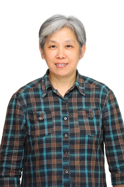 Mature asian woman over white background — Stock Photo, Image