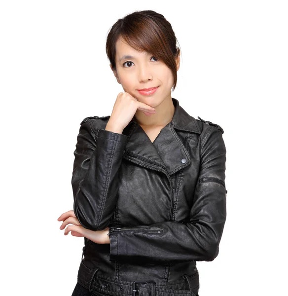 Junge asiatische Frau über weißen Hintergrund — Stockfoto