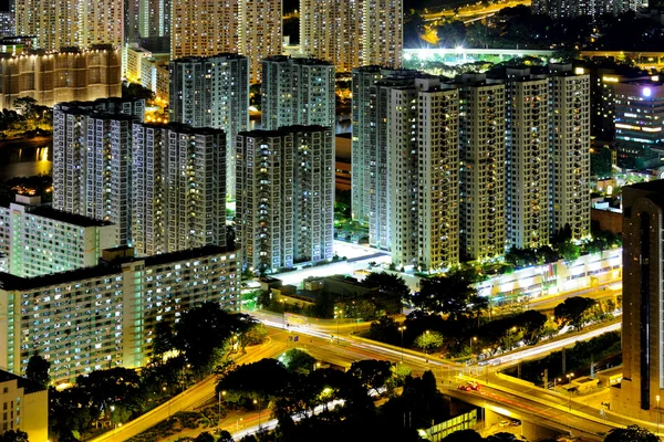 Downtown i Hong Kong udsigt fra høj om natten - Stock-foto
