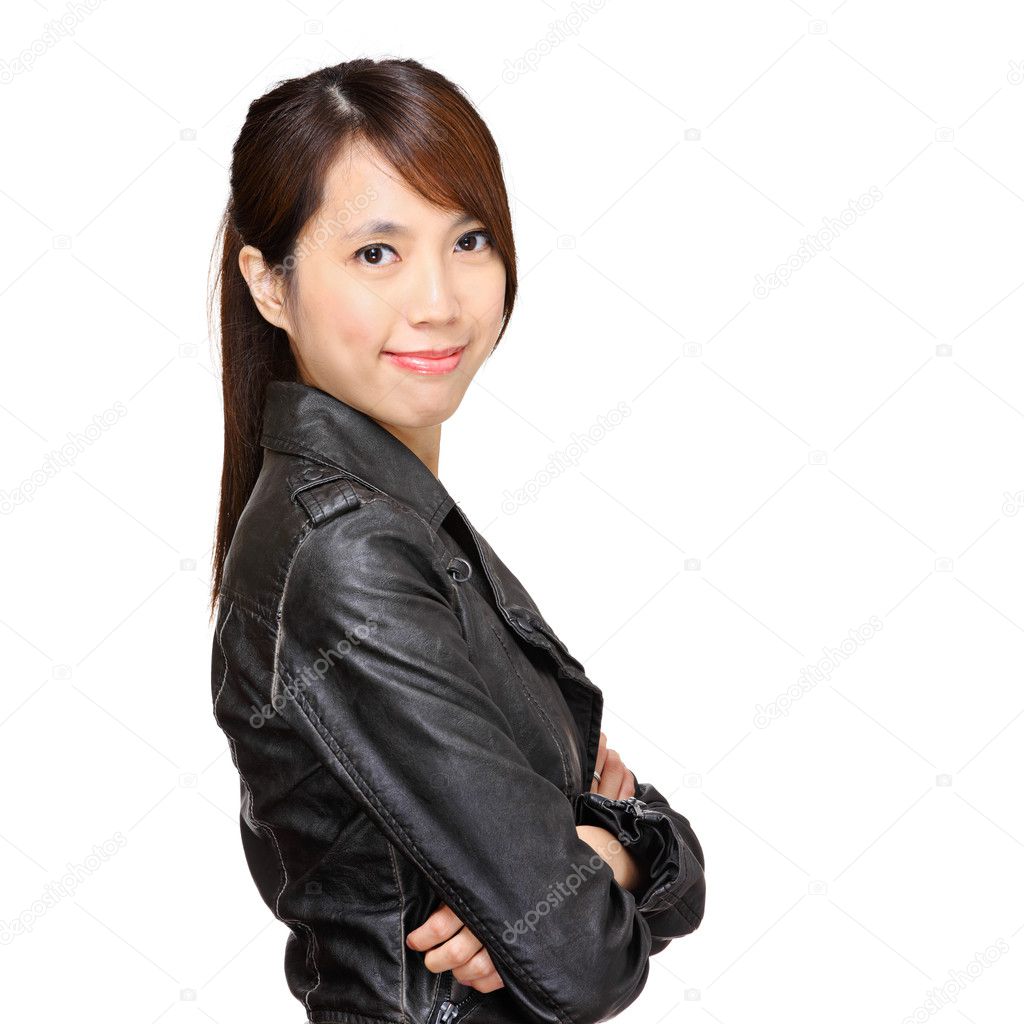 Young asian woman over white background