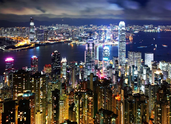 Hong Kong di notte vista dal picco — Foto Stock