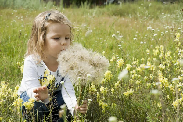 Child with dandelions — Stock Photo, Image