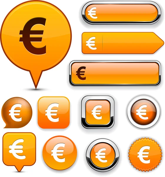 Euro coleção de botões web high-detailed . — Vetor de Stock