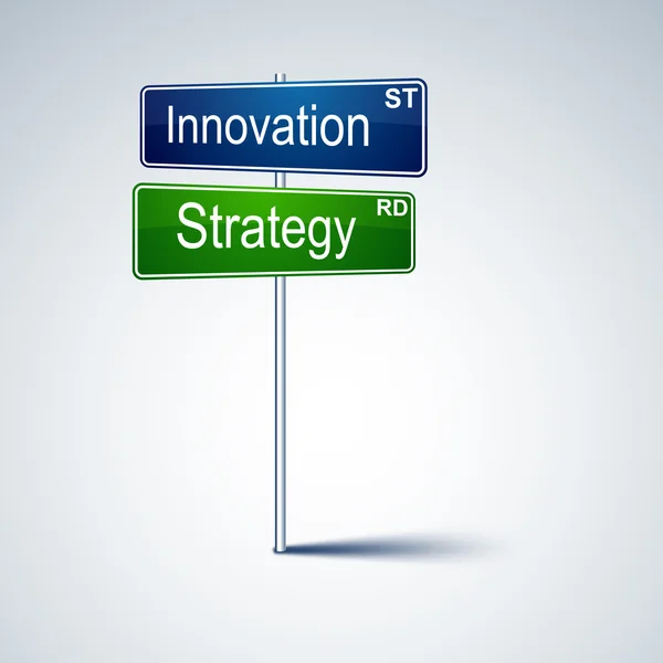 Innovációs stratégia irányába út jel. — Stock Vector