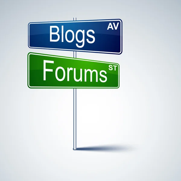 Blogs φόρουμ κατεύθυνση πινακίδα. — Διανυσματικό Αρχείο