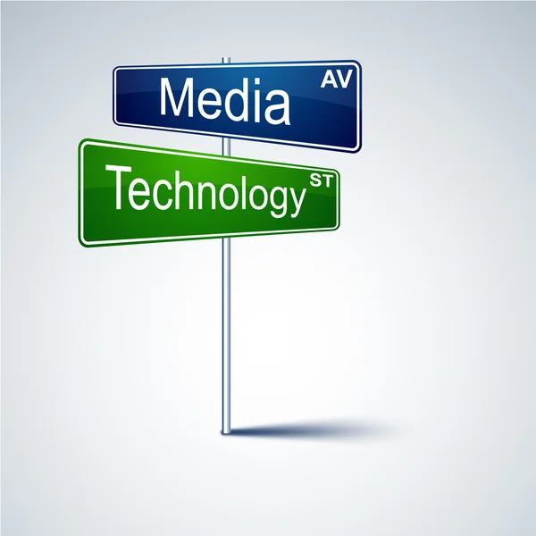 Znak drogowy kierunku technologii mediów. — Wektor stockowy