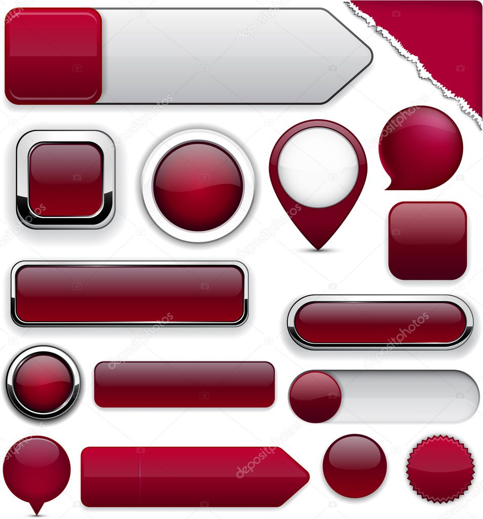 Wine red high-detailed modern buttons.