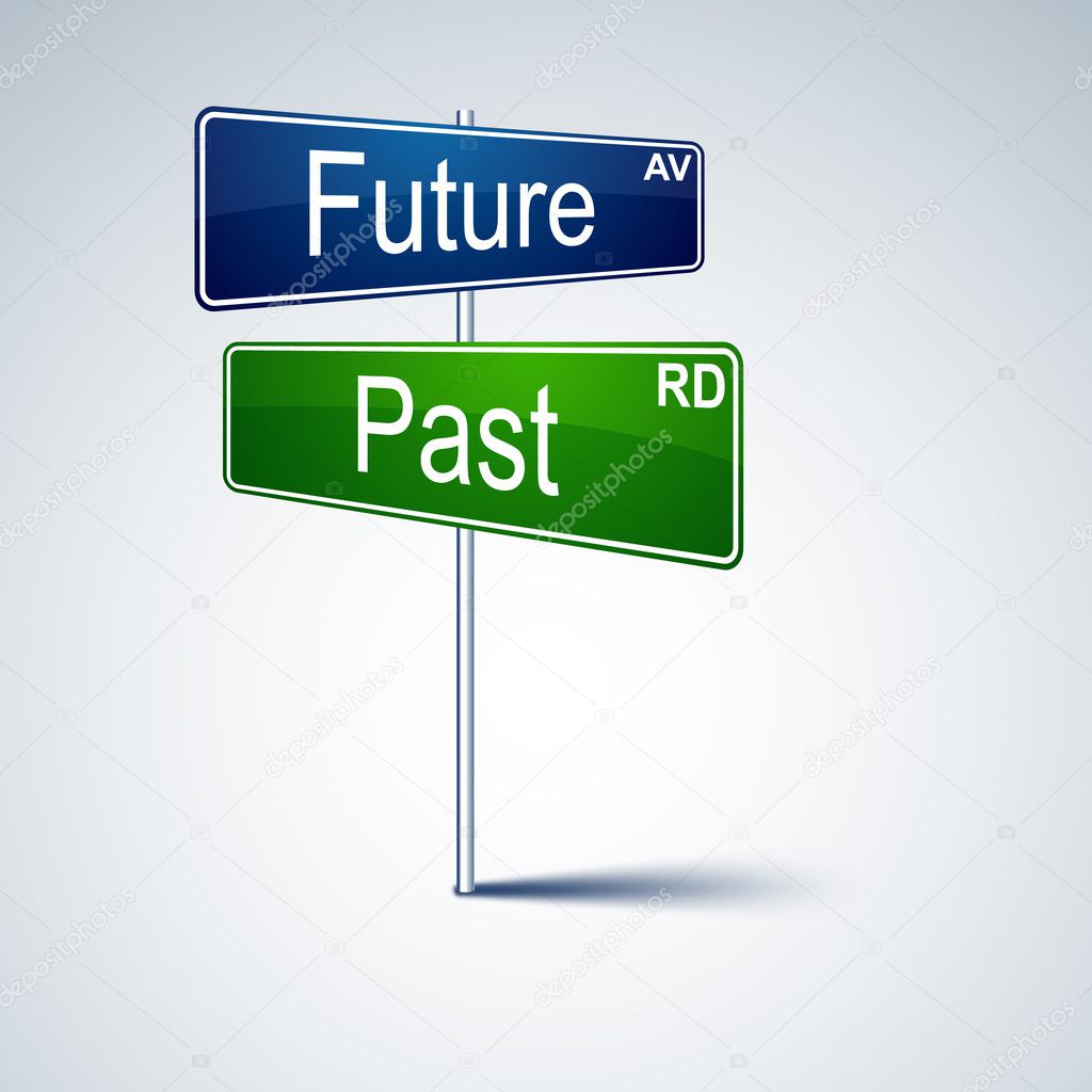 Future past direction road sign.