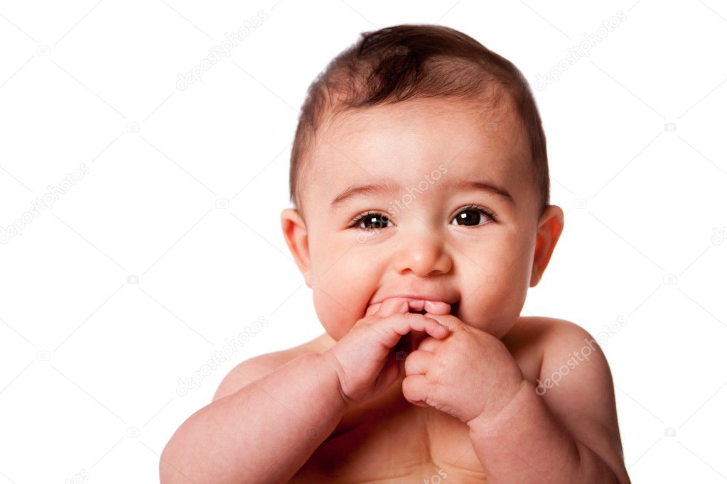 Fotos de Linda cara de bebé con pelo rizado - Imagen de © phakimata  #158655608