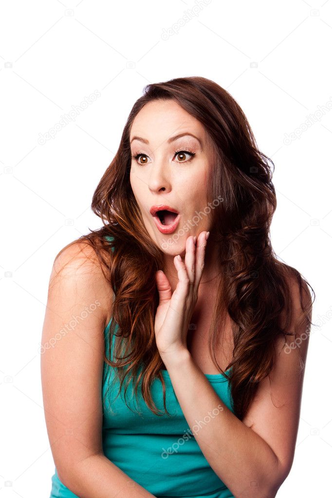 Surprised amazed young woman