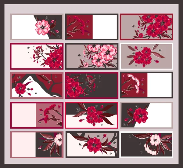Blumen-Visitenkarten-Set — Stockvektor